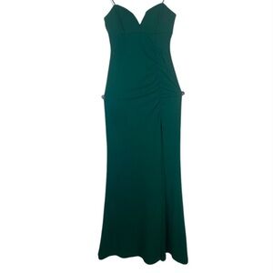 EMERALD SUNDAE emerald green formal self lined dress with left side slit / M